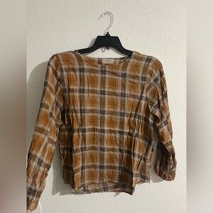 Plaid Long-Sleeve Top - Mustard